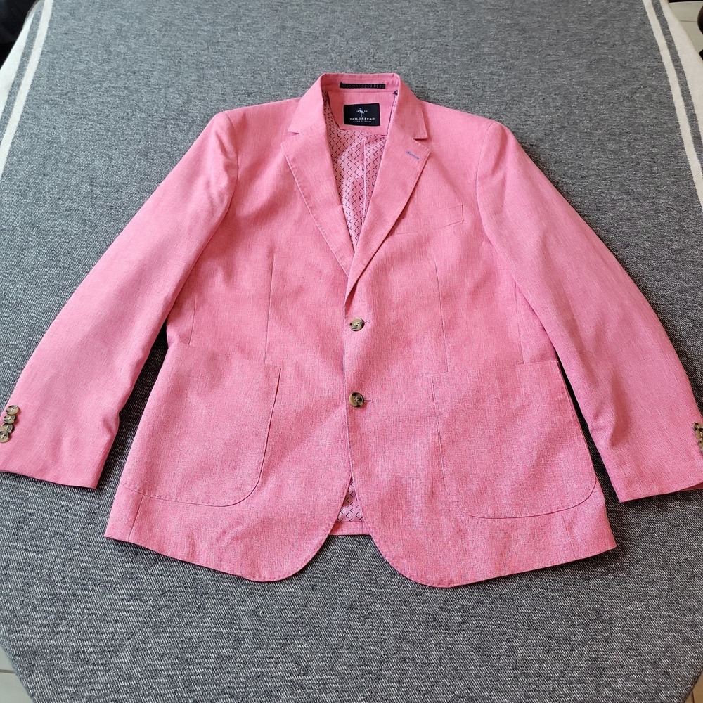 TailorByrd Jacket Men's 40R Blazer Sport‎ Coat Pink Chambray 2 Button Geometric